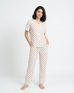 Cotton PJ Set - Heart Bliss - White