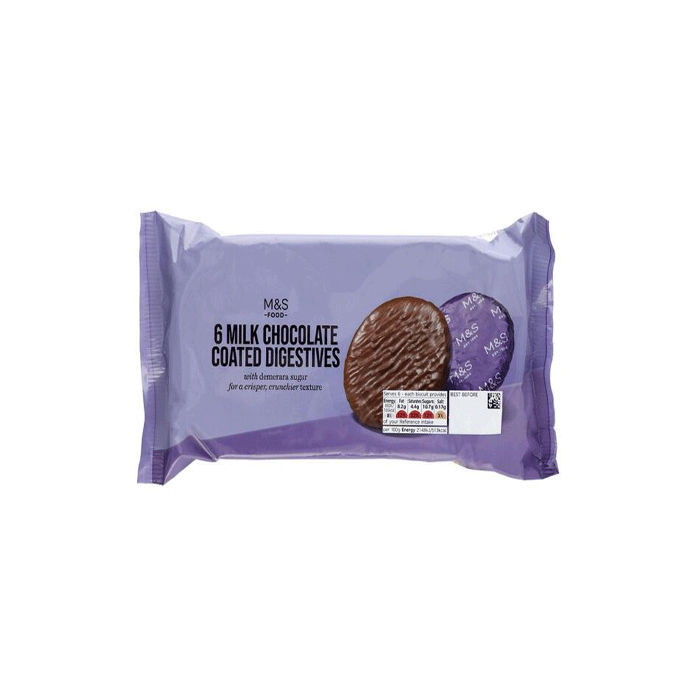 M&s 6 Milk Chocolate Coated Digestives Biscuits 190g