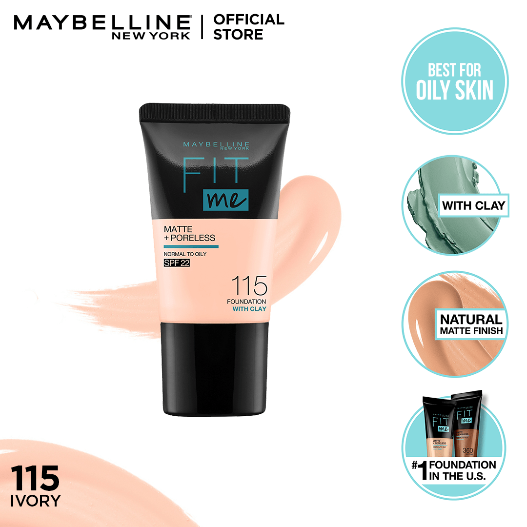 Maybelline New York- Fit Me Matte & Poreless Liquid Foundation 18ml Mini Tube - 115 Ivory - For Normal to Oily Skin
