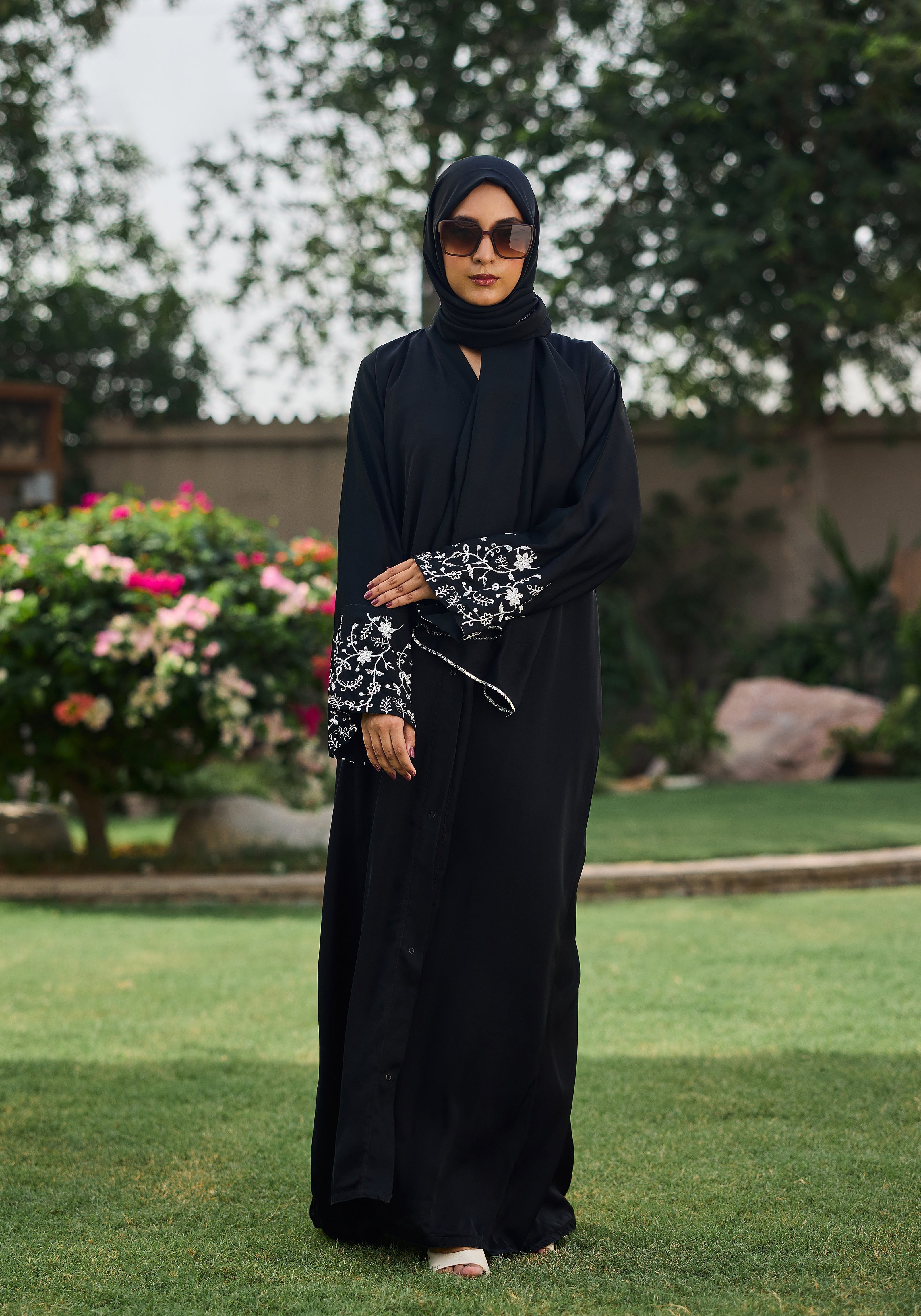 Hijabi.Pk Black Sleeves Embroidery Abaya | The Classic Edits