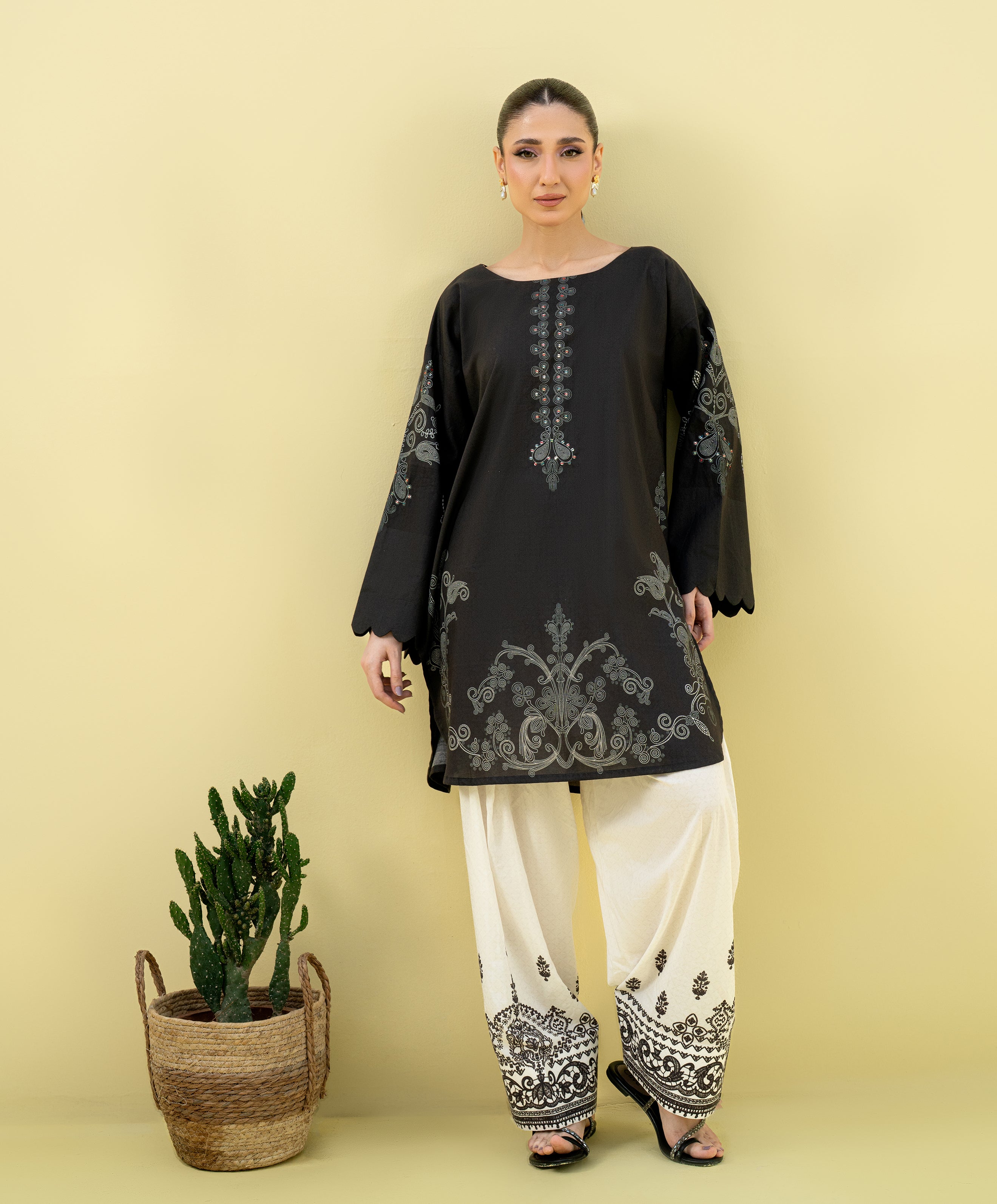 Falling Pretty By Kaanthaa Stitched 2 Piece Summer Suit-Cocoa CrÃƒÂ¨me