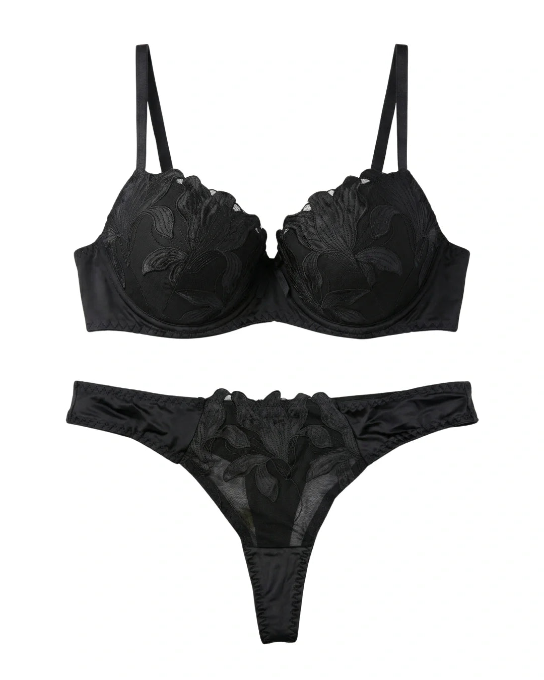Padded Bra Set - Sapphire Bloom - Black