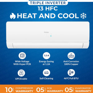 Haier Model 13HFC AC 1 Ton DC Inverter | (13300 BTU) Triple Inverter series| Heat & Cool | Self Cleaning |Ampere Lock(ECO MODE) | 100% Copper | 4way swing