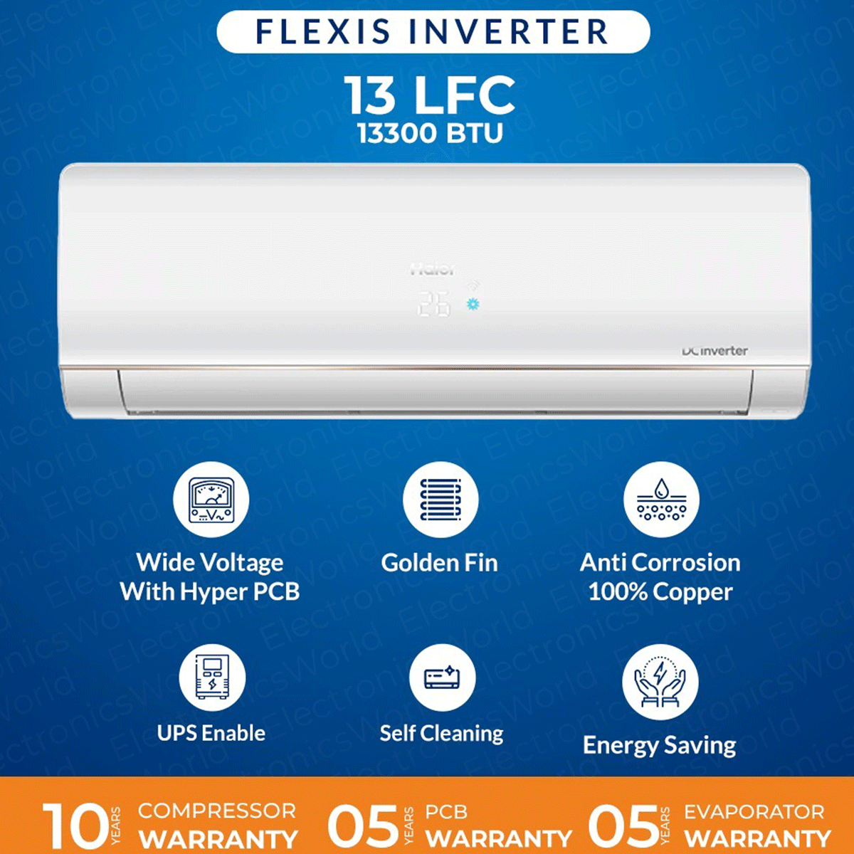 Haier AC 1 Ton DC Inverter Split | Model AC HSU -13LF UPS Enabled Self Cleaning 67 % Energy Saving Turbo Cooling