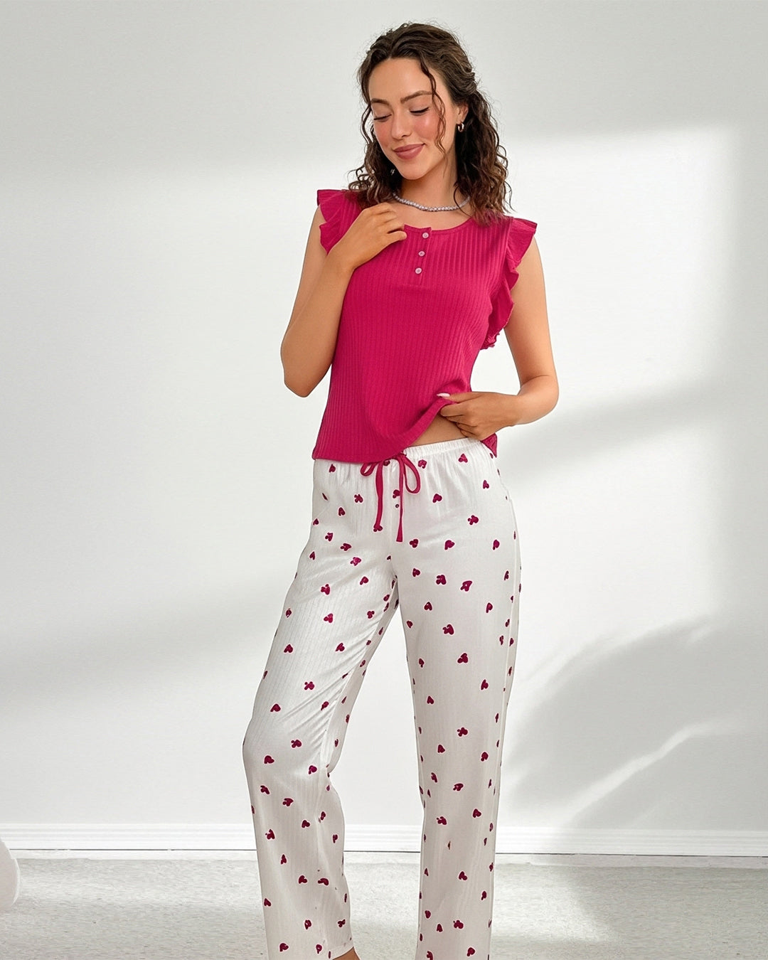 Cotton PJ Set - Heart Ease - Pink