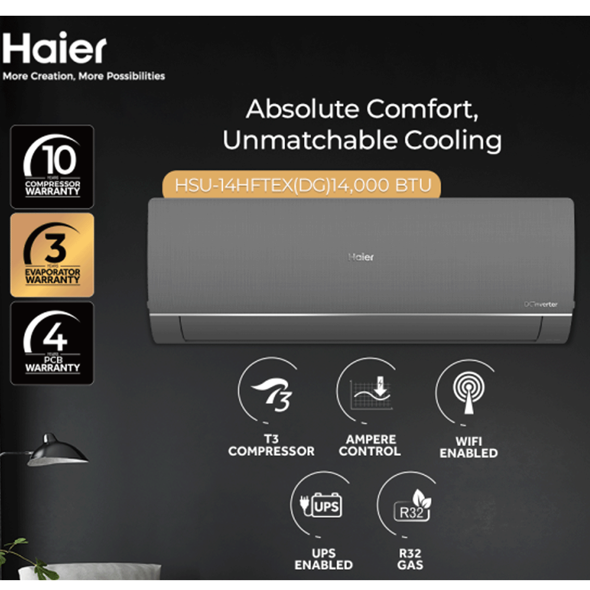 Haier (T3 Plus Series) 1 Ton DC Inverter - HSU-14HFTEX(DG)