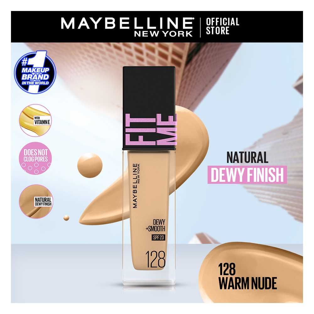 Maybelline Ny New Fit Me Dewy + Smooth Liquid Foundation Spf 23 - 128 Warm Nude 30Ml - For Normal To Dry Skin