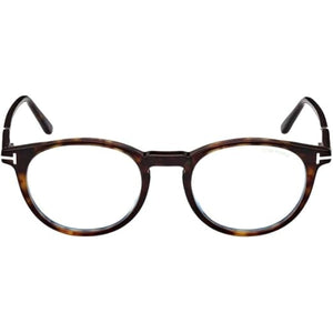 Tom Ford TF 5823‑H‑B 052 Dark Havana Acetate Round Eyeglasses with Clip‑On – 50□20 / 145
