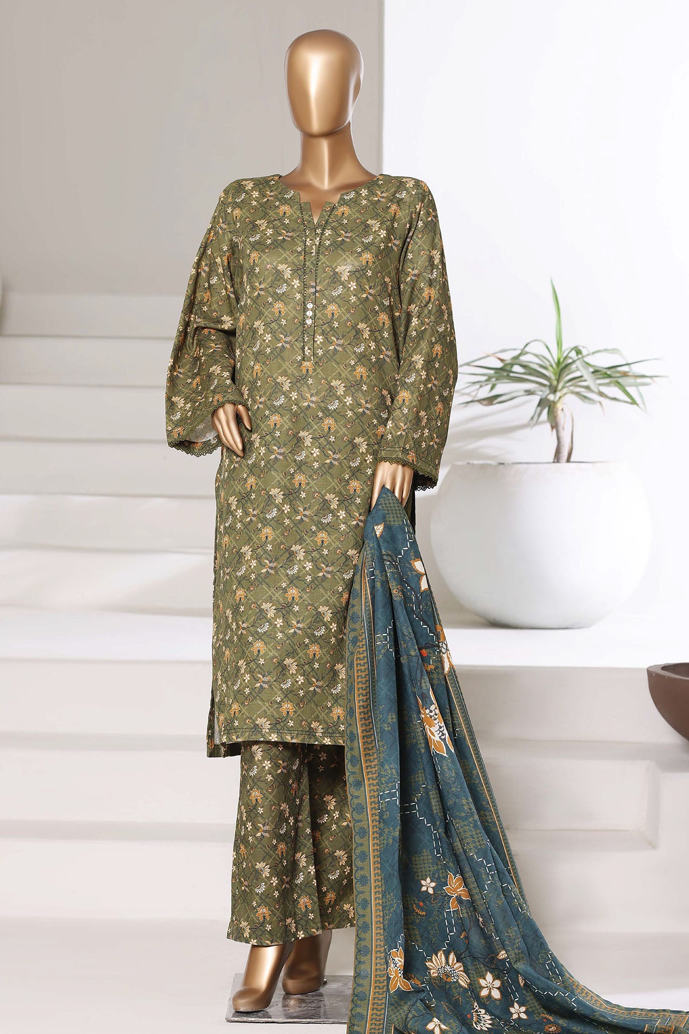 Sada Bahar Stitched 3 Piece Printed Khaddar Vol-03 Suit-PR-16777-Green