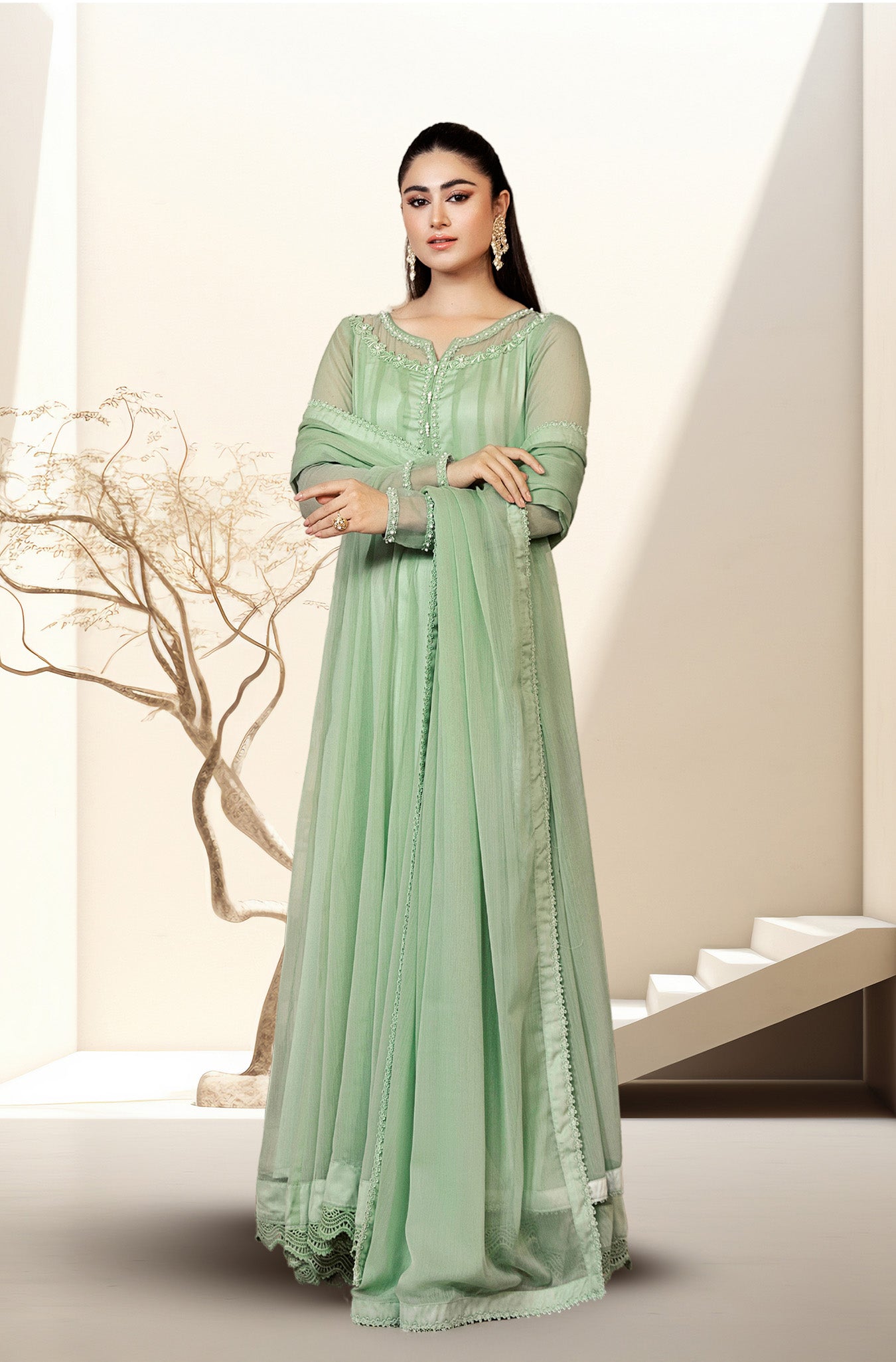Kalidaar Frocks By Asma & Sidra Stitched Formals Suit-Ayzel (Plain Chiffon Frock)