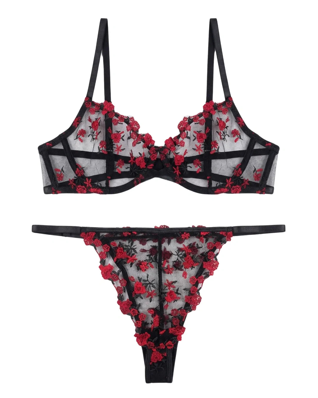 Non Padded Bra Set - Noir Rose - Black
