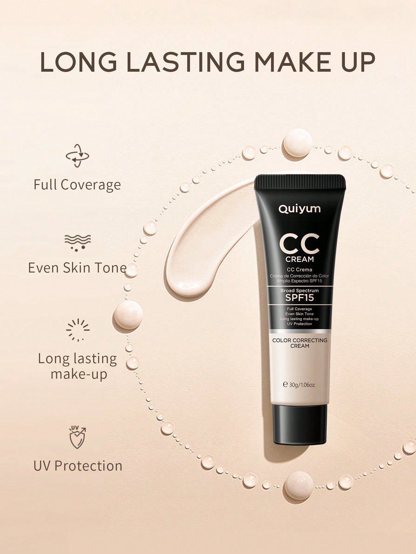 Shein - Moisturizing Liquid Foundation, 1Pc 30G Long-Wearing Waterproof Facial Makeup Product Long-Lasting Foundation Concealer - My Store