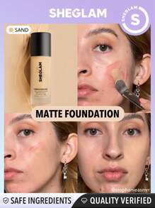 SHEGLAM - Complexion Pro Long Lasting Breathable Matte Foundation-Sand Matte Sweat-proof Foundation Oil Control Full Coverage Pore-less Concealer Waterproof Flawless - My Store