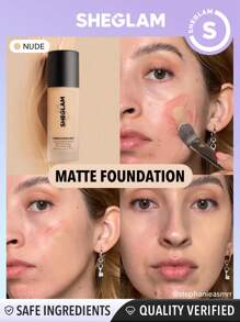SHEGLAM - Complexion Pro Long Lasting Breathable Matte Foundation-Nude Matte Sweat-proof Foundation Oil Control Full Coverage Pore-less Concealer Waterproof Flawless - My Store