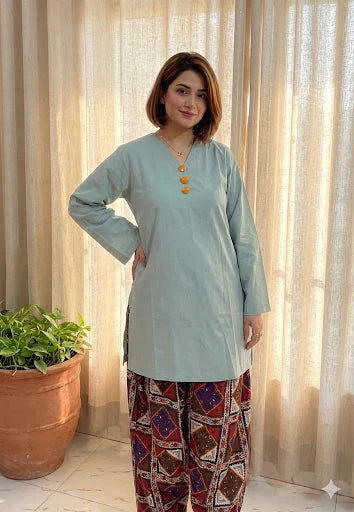 Urban Cut 2 Piece Cotton Solid and Printed Co- Ord Set with Farshi Shalwar