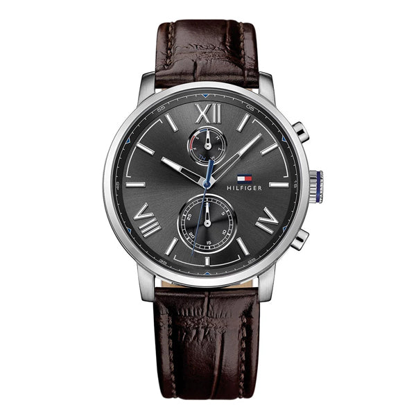 Tommy Hilfiger Alden Brown Leather Strap Black Dial Chronograph Quartz Watch for Gents - 1791309