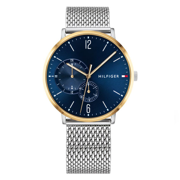 Tommy Hilfiger Brooklyn Silver Mesh Bracelet Blue Dial Quartz Watch for Gents - 1791505