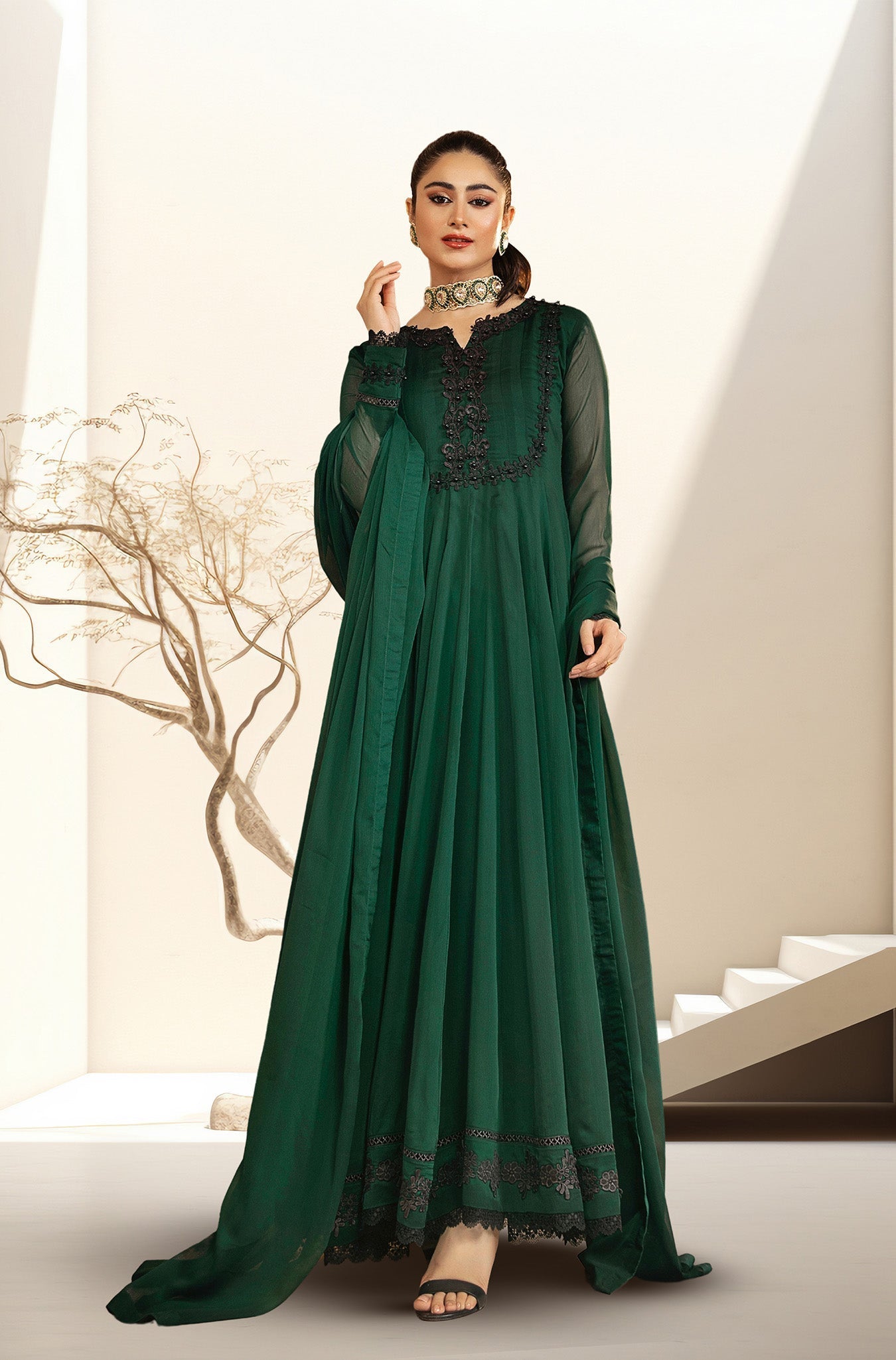 Kalidaar Frocks By Asma & Sidra Stitched Formals Suit-ZOYA (Plain Chiffon Frock)