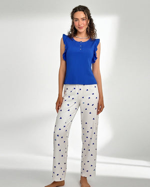 Cotton PJ Set - Heart Ease - Blue