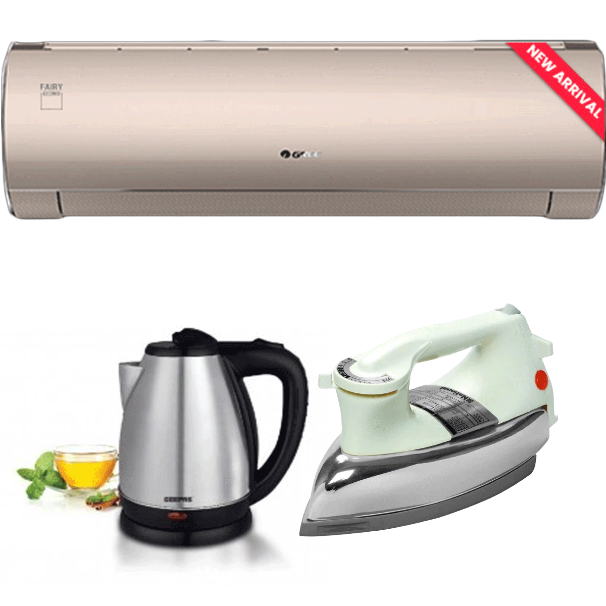 GS-18FITH6C/6S/6G GREE Split Ac 1.5 TON (Inverter)- Fairy Econo Series  + Premium Electric Kettle + Premium Iron