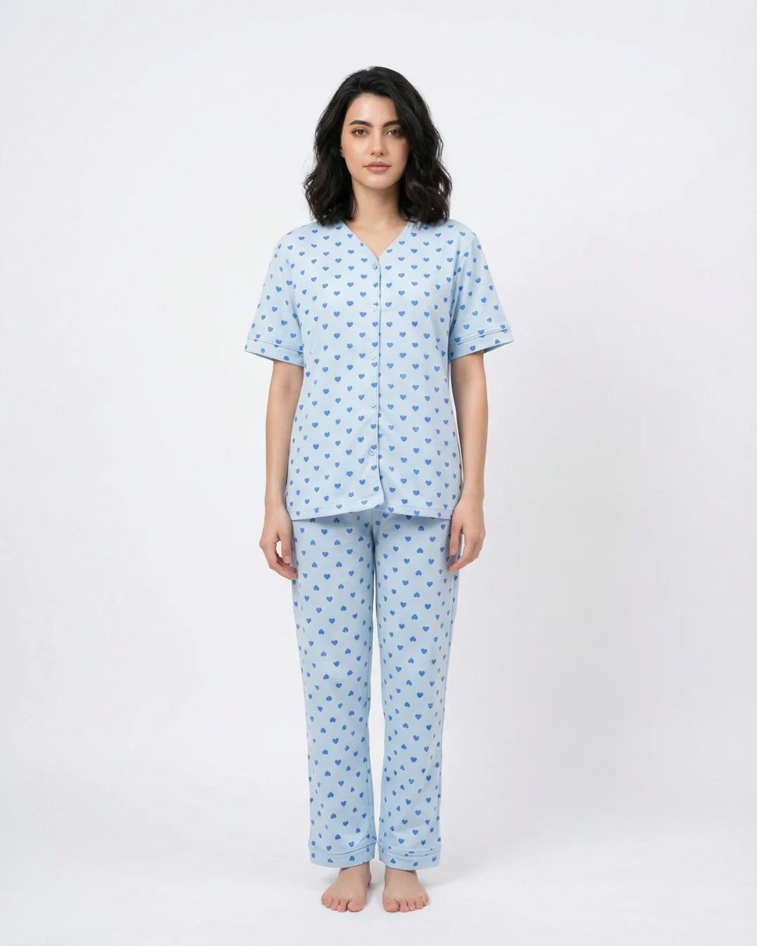 Cotton PJ Set - Heart Bliss - Blue