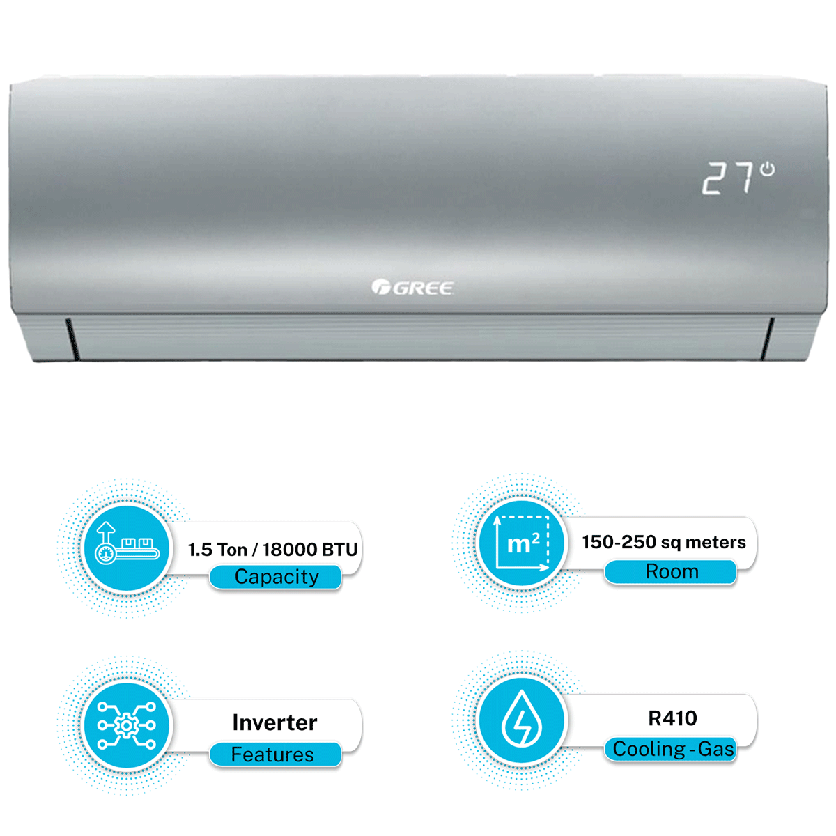 Gree Inverter AC| 1.5 Ton | Model GS-18PITH 11S/11W/14S | Pular Series | Heat & Cool