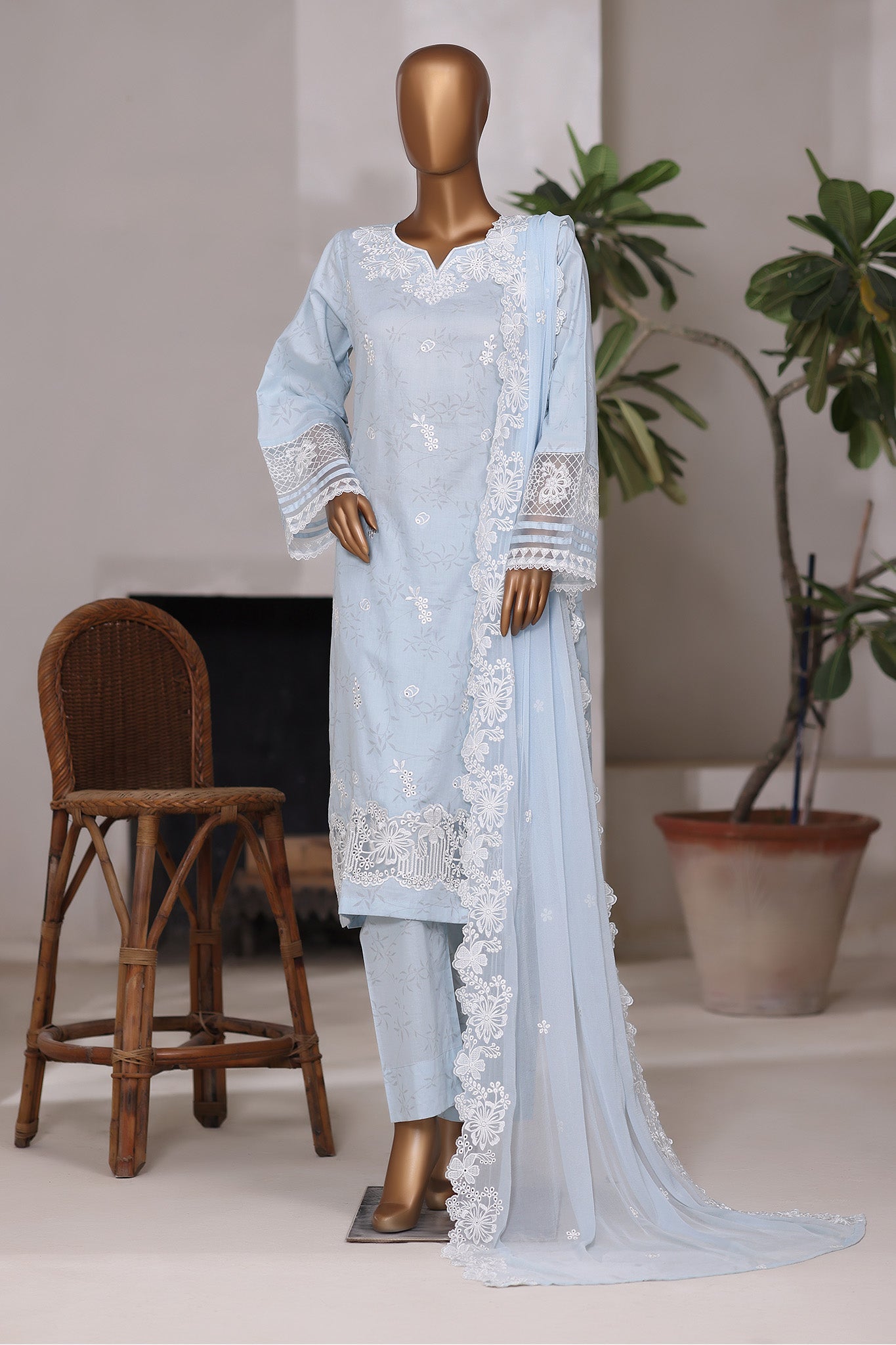 Khombi Stitched 3 Piece Luxury Cotton Collection'2025-198-LB-Kari Patta