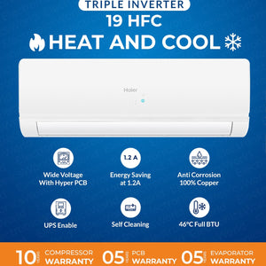Haier Model HSU-19HFC/013USDC (W) Ac 1.5 Ton DC Inverter Split (Triple Inverter Series)- Latest | 1.5 Ton DC Inverter | Heat & Cool | UPS Enabled | Ampere Lock (ECO MODE) | Self Cleaning | Turbo Cooling