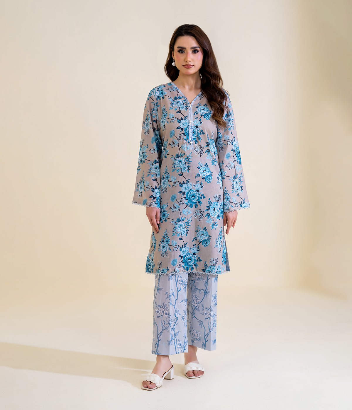 Har Din By Sinopia Stitched 2 Piece Printed Summer Lawn Suit-SS26-039-Grey