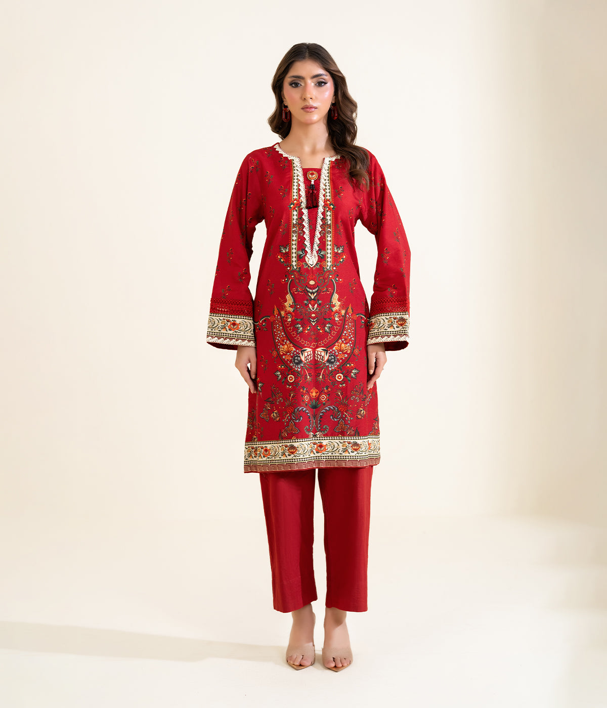 Sinopia Stitched 2 Piece Summer Women Suit-SS26-013-Red