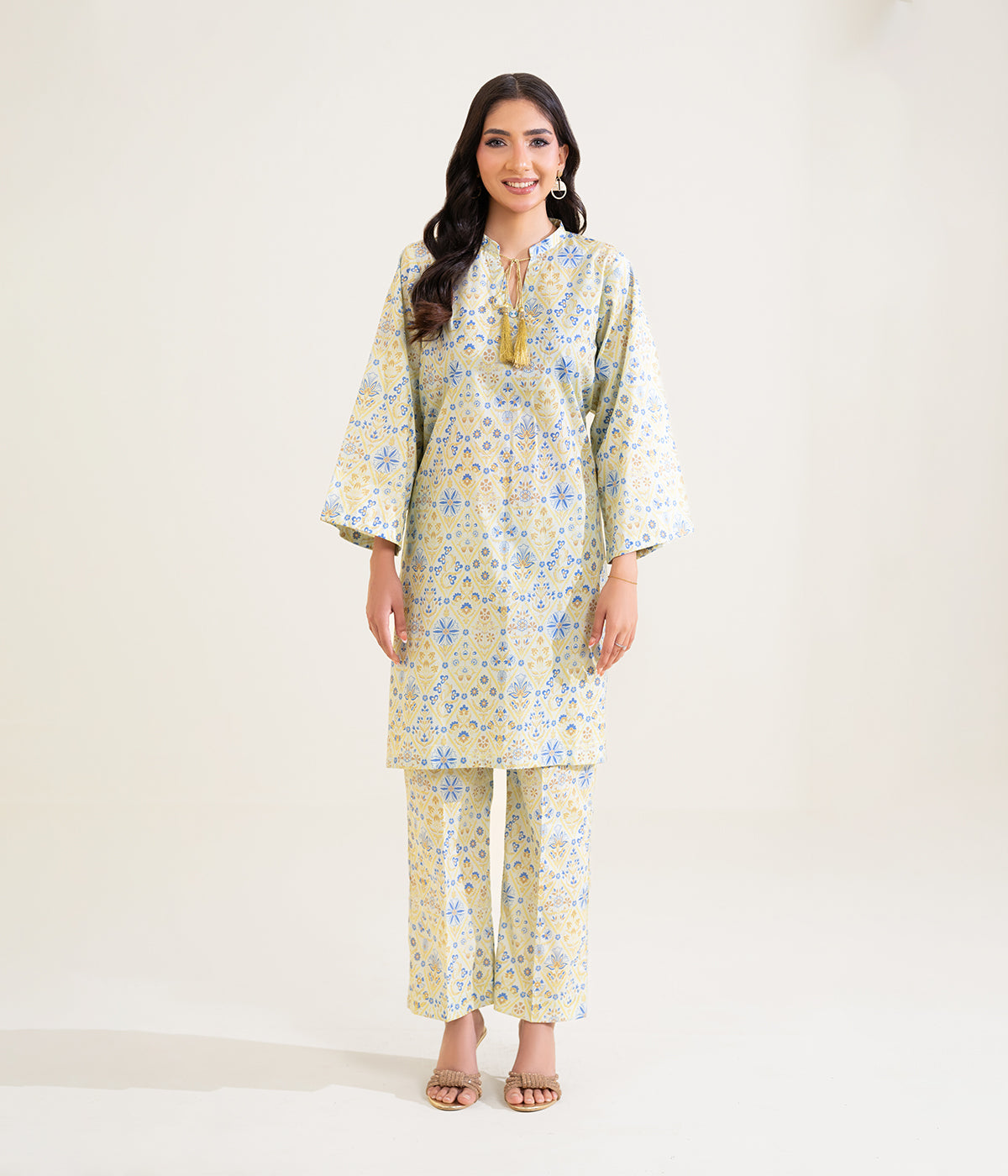Sinopia Stitched 2 Piece Summer Women Suit-SS26-008-yellow