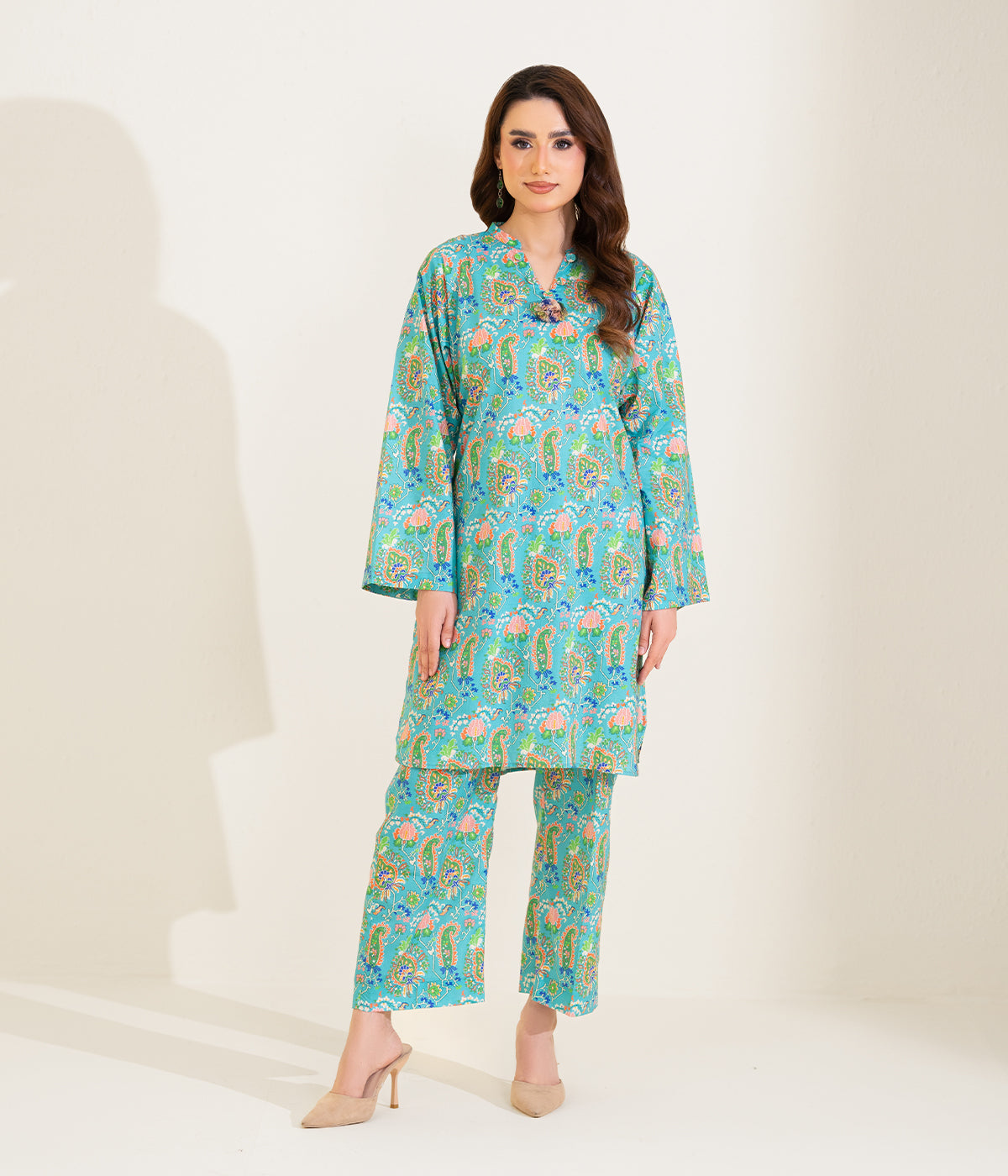 Sinopia Stitched 2 Piece Summer Women Suit-SS26-002-L Green