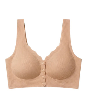 Seamless Front-Button Bra - Roselle Ribbed - Skin