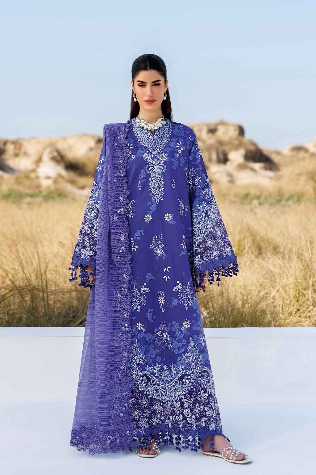 Sunlit Groove By Emaan Adeel Unstitched 3 Piece Luxury Lawn Suit-Petal Pulse