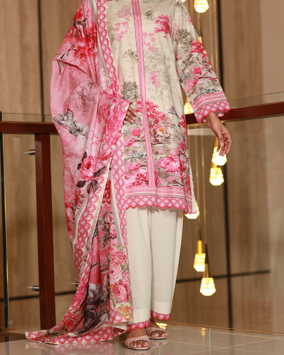 Chameli Studio-Rose And Water Lawn Digital Print 3 Piece Unstitched Suit-WRTS-0016