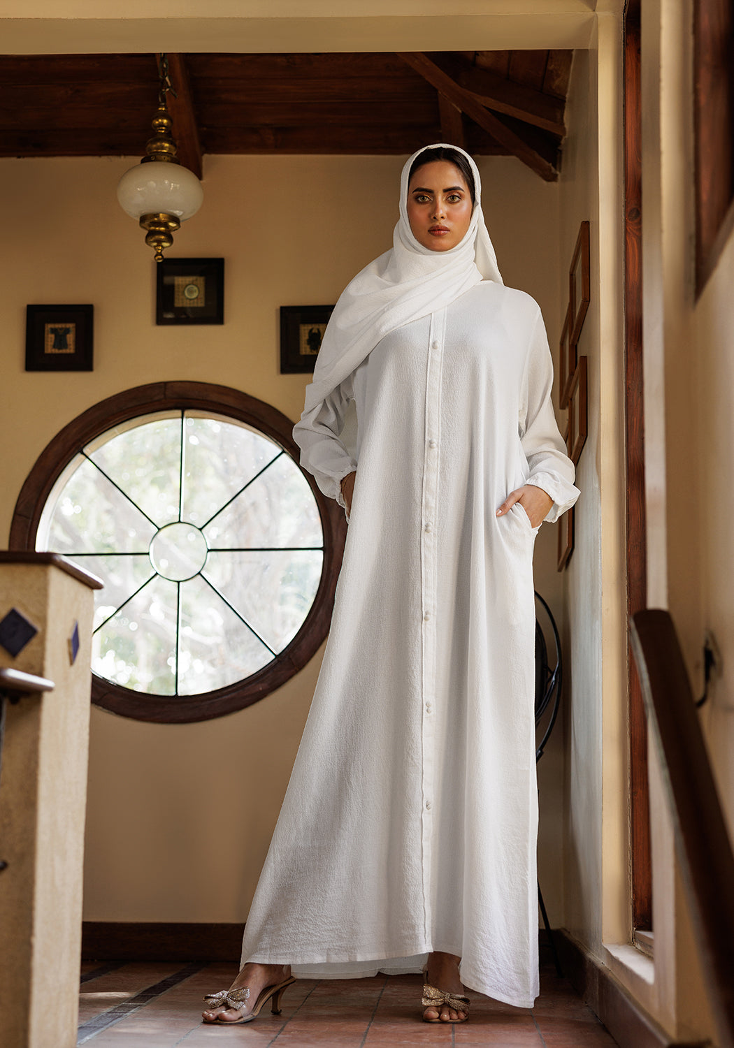 Hijabi.Pk White Grace Button-Down Abaya - Signature