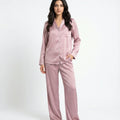 Satin Silk Pajama Suit - Noir - Pink