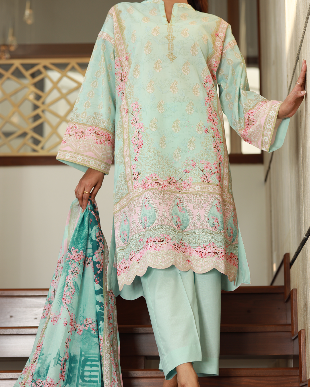 Chameli Studio-Floral Glam Lawn Digital Print 3 Piece Unstitched Suit-WRTS-0004