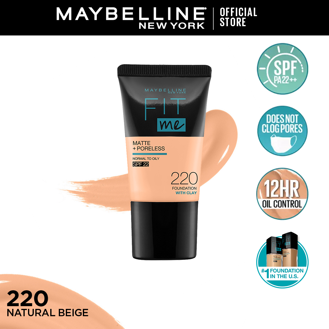 Maybelline New York Fit Me Matte & Poreless Liquid Foundation 18Ml Mini Tube - 220 Natural Beige - For Normal To Oily Skin