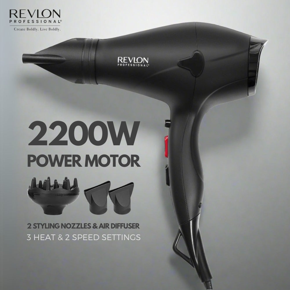 Revlon - Revlon Professional™ Hair Dryer 2200W with 2 Styling Nozzles & Air Diffuser