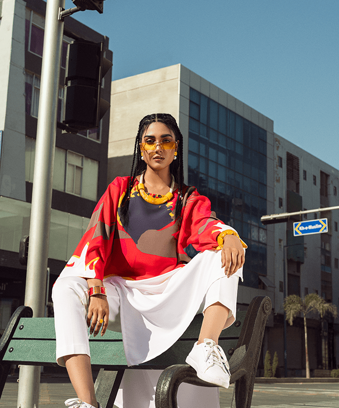 Sugar N Spice By Kaanthaa Stitched Shirts Summer Suit-Floral Flame 1 Piece - Stitched