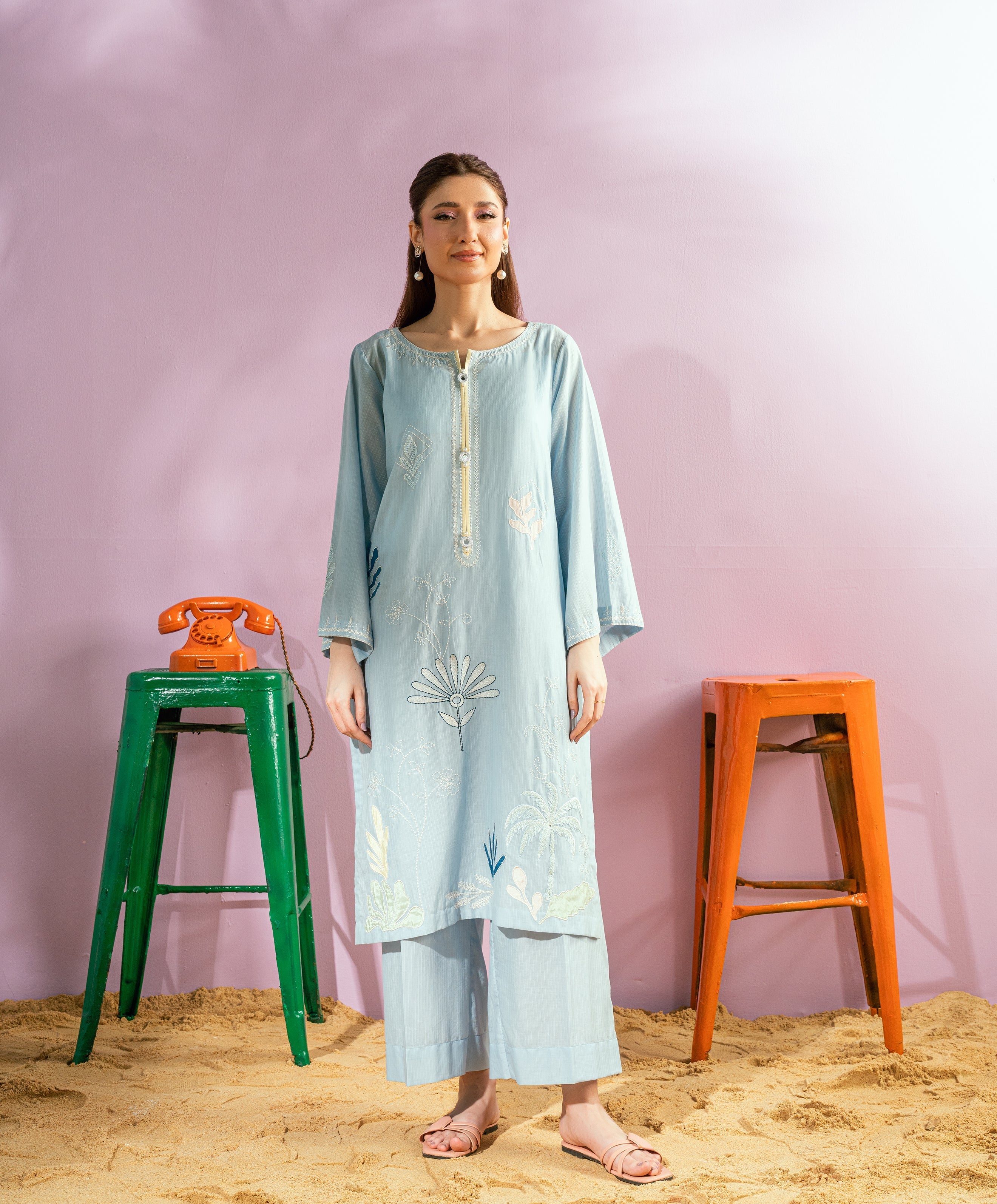 Monsoon By Kaanthaa Stitched 2 Piece Summer Suit-Cloud Whisper