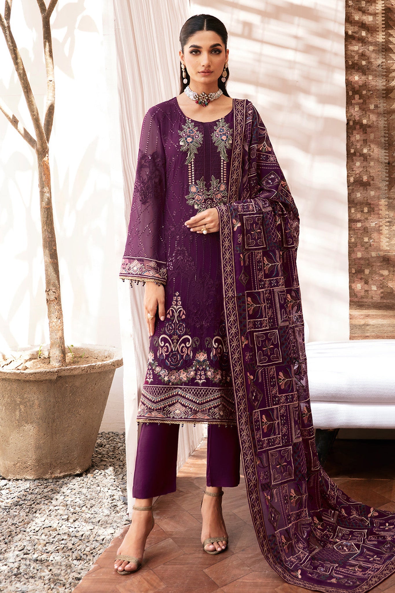 Kashish By Ramsha Unstitched 3 Piece Weightless Chiffon Vol-02 Collection'2024-K-201