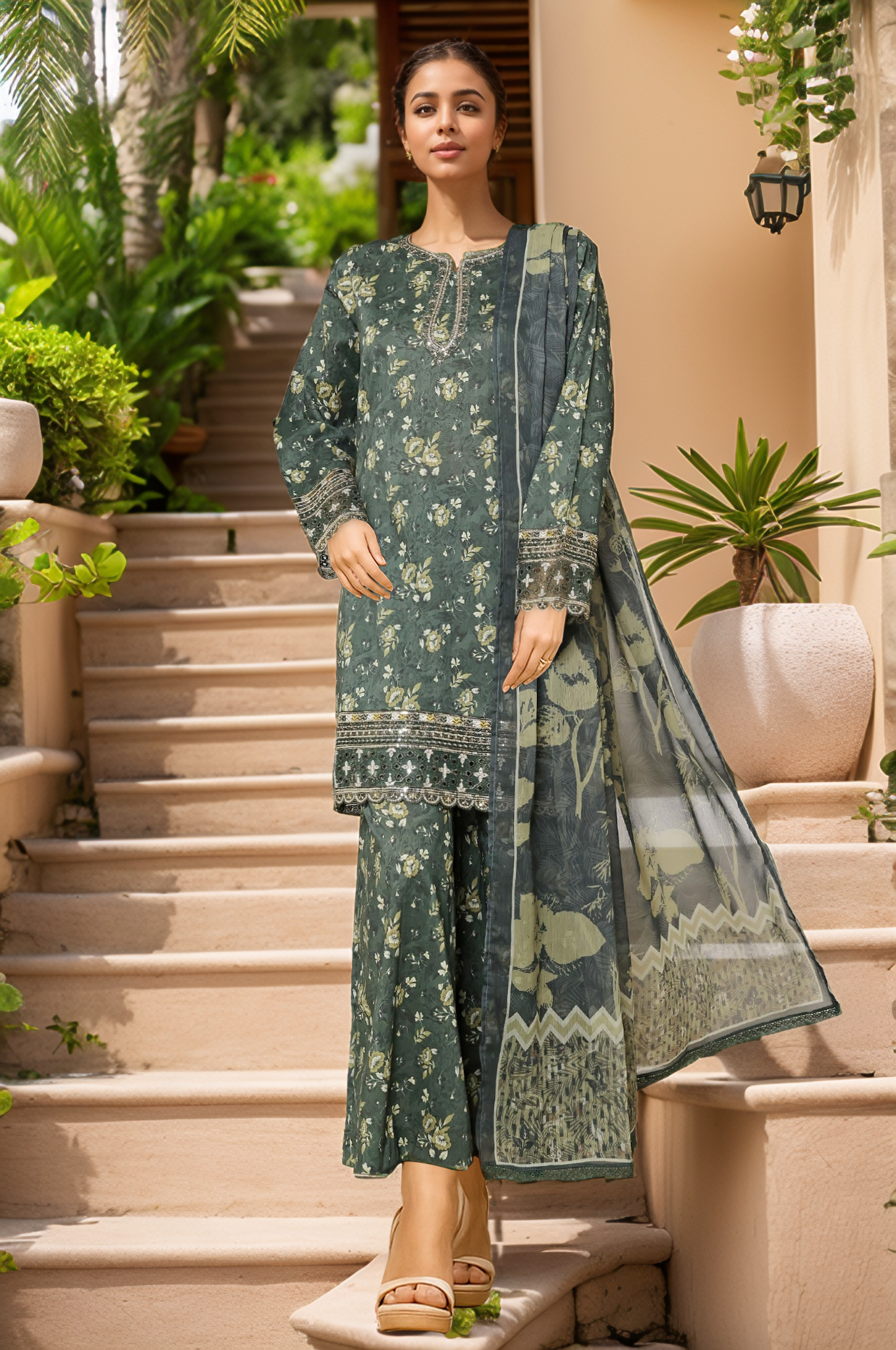 Malika By Sada Bahar Stitched 3 Piece Emb Festive Vol-04 Collection'2025-D-202-Green