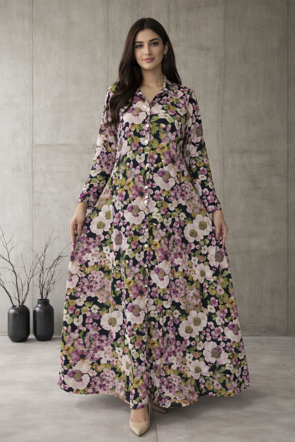 MG Casuals by Madiha Gohar Stitched Summer Suit-Noire - A-Line Flared Dress