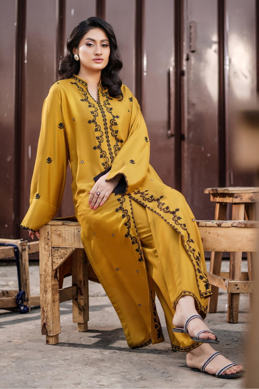 Earthen Tones By G Basics Gulmina Stitched 2 Piece Winter Suit-Honey Comb (2PC)