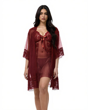 Lingerie Set with Gown - Zest - Maroon