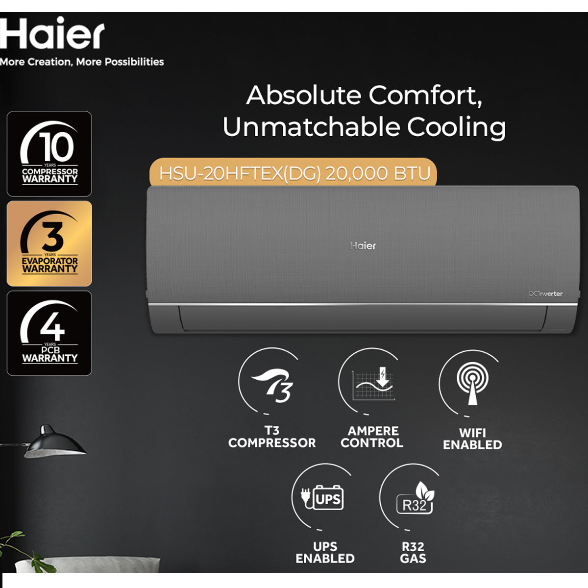 HAIER 1.5 TON T3 INVERTER AC Model HSU-20HFTEX-DG