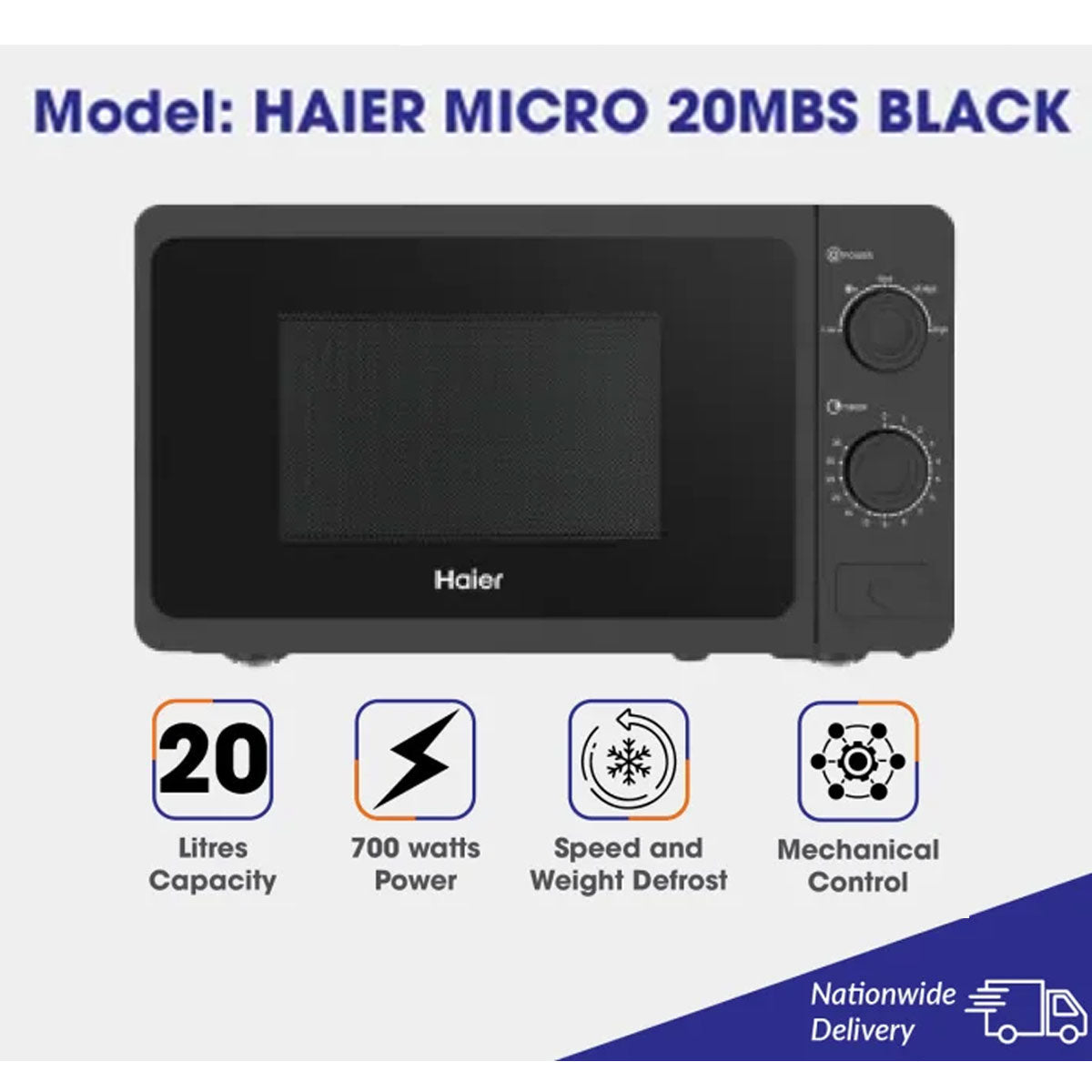 Haier HMW-20MBS Solo Microwave Oven 20 Ltr Speed Defrost 5 Power Levels + Premium Electric Kettle - Snapcart.pk