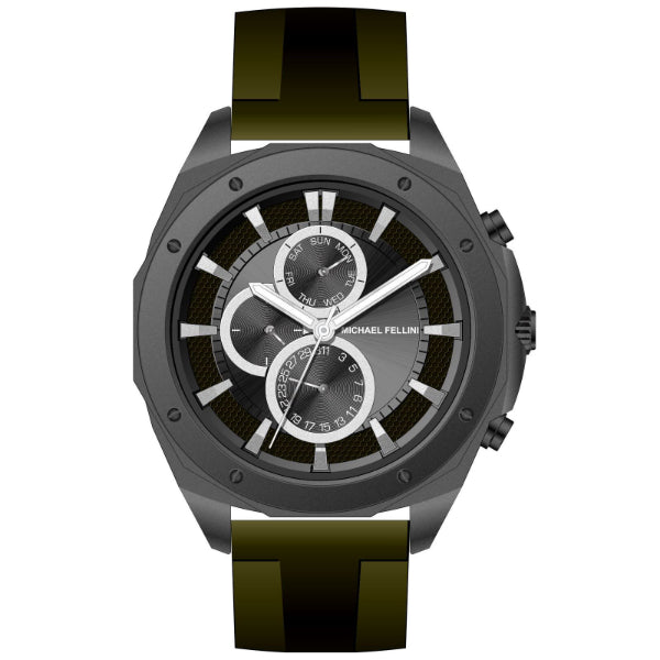 Michael Fellini Green Silicone Strap Gray Dial Chronograph Quartz Watch for Gents - MF-2344-08